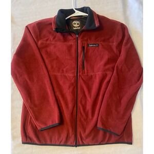 Timberland Mens Size Med Fleece Jacket Red Full Zip Logo Patch Outdoor